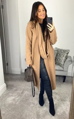 Discount ???? Feverfish Cow Scarf Neck ???? Coat Camel ⌛