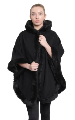 Outlet ???? De La Creme Fashions Caitlin Black Faux Fur Lined Hooded Cape ????