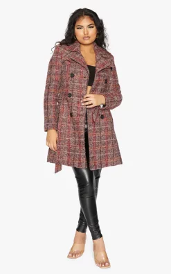 Cheap ✔️ De La Creme Fashions Wool Blend Check Double Breasted Military ???? Coat (Pink Check) ????