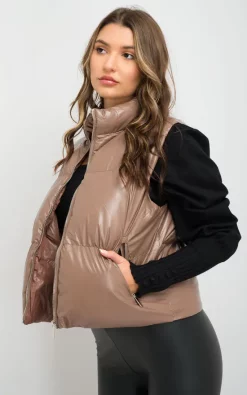 Coupon ???? H&L Fashions Taupe Faux Leather Padded Gilet ????