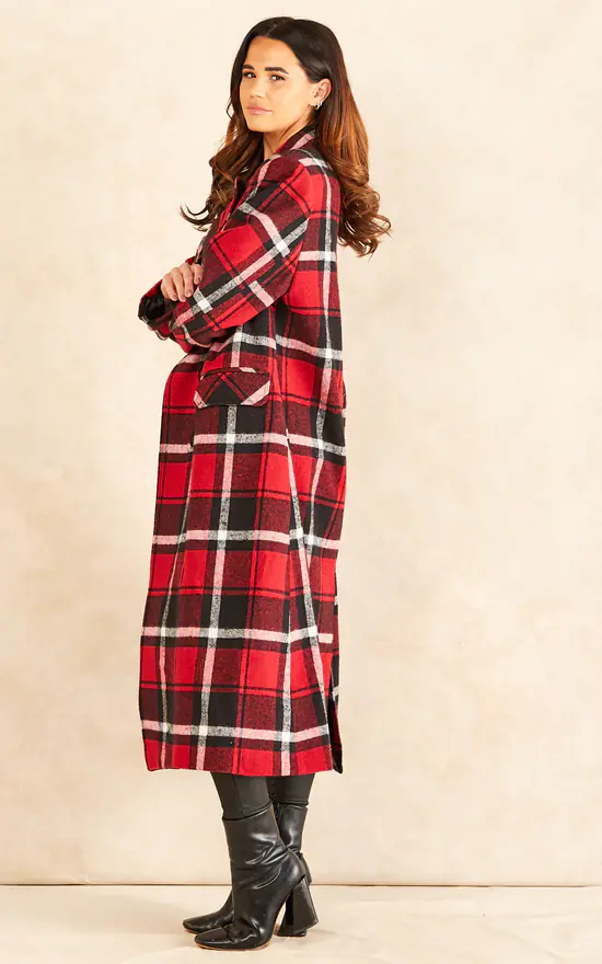 Top 10 ???? Chekani Double Breasted Long ???? Coat In Red Black Check ???? 5 Top 10 ???? Chekani Double Breasted Long ???? Coat In Red Black Check ???? - Image 3