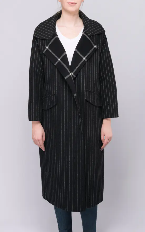 Discount ???? FS Collection Black Stripe Wool ???? Coat ???? 3 Discount ???? FS Collection Black Stripe Wool ???? Coat ????