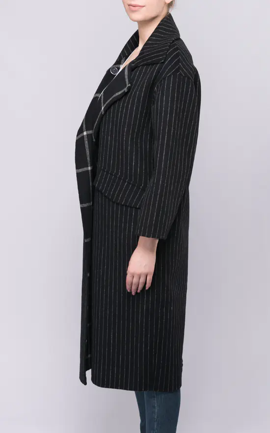 Discount ???? FS Collection Black Stripe Wool ???? Coat ???? 4 Discount ???? FS Collection Black Stripe Wool ???? Coat ???? - Image 2