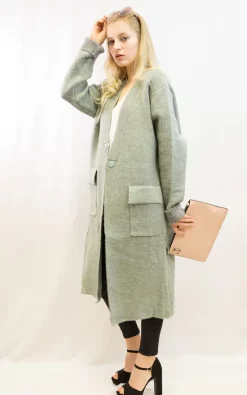 Cheap ???? CY Boutique Oversized Long Line Wool Blend ???? Coat With Pockets In Green ????
