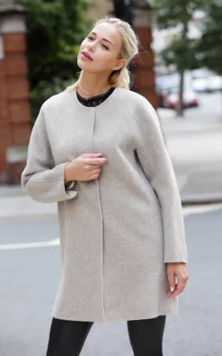 Outlet ???? FS Collection Taupe Crew Neck Wool ???? Coat ???? -De La Creme Fashions Shop unnamed file 1537