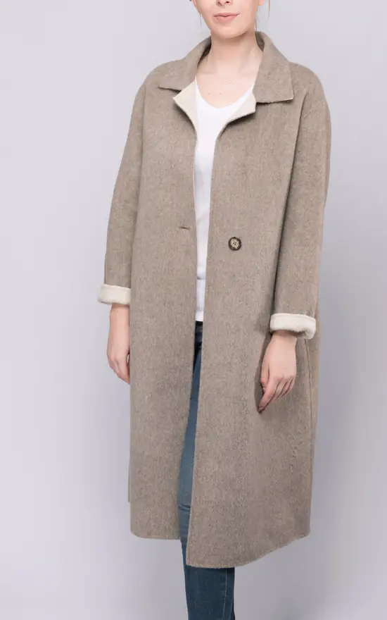 Best Sale ???? FS Collection Two Tone Beige Wool ???? Coat ???? 3 Best Sale ???? FS Collection Two Tone Beige Wool ???? Coat ????