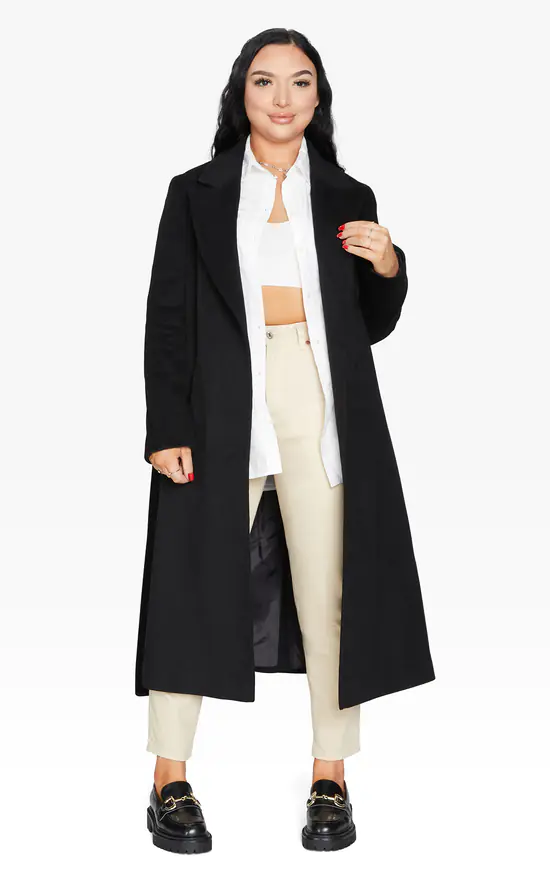 Wholesale ???? De La Creme Fashions Lauren Belted Longline Duster ???? Coat In Black ???? 3 Wholesale ???? De La Creme Fashions Lauren Belted Longline Duster ???? Coat In Black ????