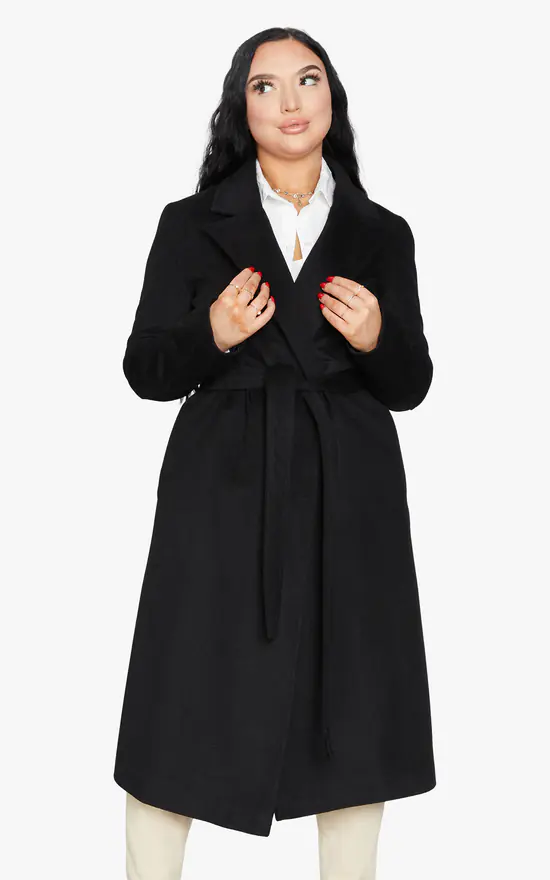 Wholesale ???? De La Creme Fashions Lauren Belted Longline Duster ???? Coat In Black ???? 4 Wholesale ???? De La Creme Fashions Lauren Belted Longline Duster ???? Coat In Black ???? - Image 2