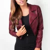 Flash Sale ???? KRISP Cropped Burgundy Pu Biker Jacket ????