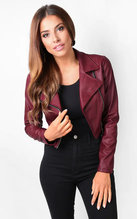 Flash Sale ???? KRISP Cropped Burgundy Pu Biker Jacket ???? 3 Flash Sale ???? KRISP Cropped Burgundy Pu Biker Jacket ????