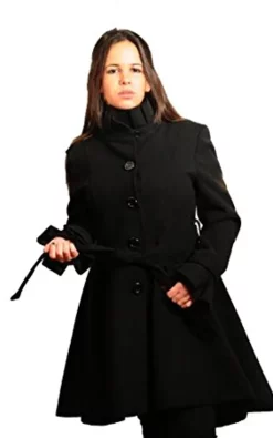 New ???? De La Creme Fashions Carolina Black Ruffle Fit & Flare Belted ???? Coat ????