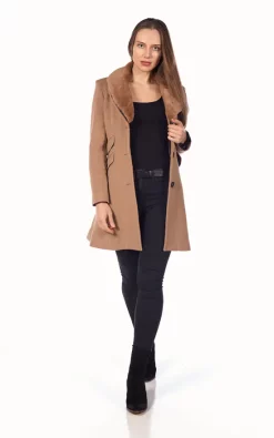 Best deal ???? De La Creme Fashions Melissa Camel Winter ???? Coat With Faux Faux Collar ✔️