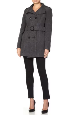 Cheap ???? De La Creme Fashions Hannah Mid Grey Military Style Belted ???? Coat ????