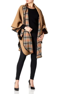 De La Creme Fashions Shop 9 Deals ???? De La Creme Fashions Vivian Camel Wool Blend Reversible Tartan Nova Check Cape ????