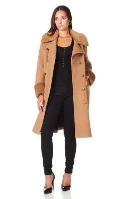 Best Sale ???? De La Creme Fashions Donna Camel Military Faux Fur Trim Midi ???? Coat ????