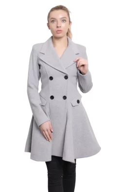 Budget ???? De La Creme Fashions Elena Silver Double Breasted Flarey ???? Coat ????