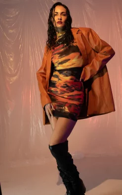 Flash Sale ???? Goldie Vegan Leather Oversized Blazer In Orange ❤️