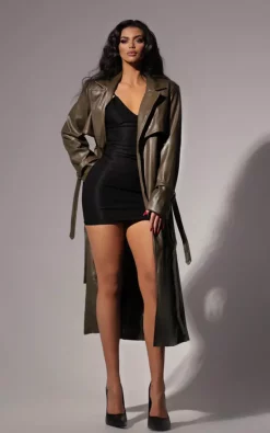 Best Pirce ???? LEMONLUNAR The Khaki Faux Leather ???? Coat ⌛