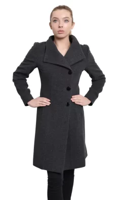 Hot Sale ???? De La Creme Fashions Veronica Grey Funnel Neck Button Down ???? Coat ????