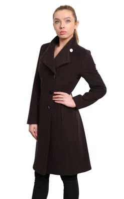 Discount ???? De La Creme Fashions Veronica Brown Funnel Neck Button Down ???? Coat ????