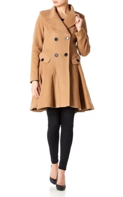 Promo ???? De La Creme Fashions Elena Camel Wool Blend Fit And Flare Skater ???? Coat ????