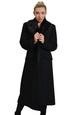 Coupon ???? De La Creme Fashions Cassandra Black Wool Blend Faux Fur Collar Long ???? Coat ????