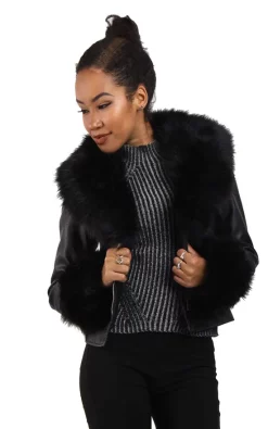Cheapest ???? LOES House Faux Fur Biker Leather Jacket In Black ????