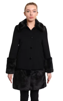 Hot Sale ???? De La Creme Fashions Black Faux Fur Trim Wool Mix Luxury ???? Coat ????