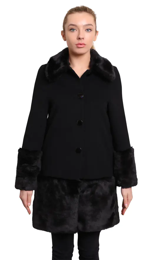 Hot Sale ???? De La Creme Fashions Black Faux Fur Trim Wool Mix Luxury ???? Coat ???? 3 Hot Sale ???? De La Creme Fashions Black Faux Fur Trim Wool Mix Luxury ???? Coat ????