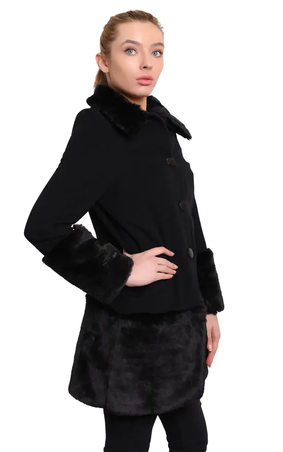 Hot Sale ???? De La Creme Fashions Black Faux Fur Trim Wool Mix Luxury ???? Coat ???? 4 Hot Sale ???? De La Creme Fashions Black Faux Fur Trim Wool Mix Luxury ???? Coat ???? - Image 2