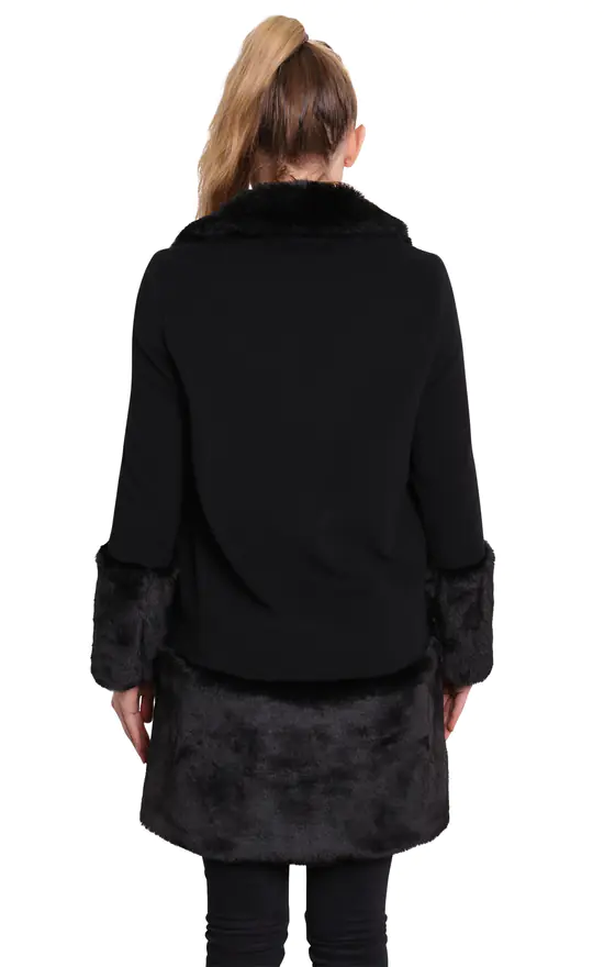 Hot Sale ???? De La Creme Fashions Black Faux Fur Trim Wool Mix Luxury ???? Coat ???? 5 Hot Sale ???? De La Creme Fashions Black Faux Fur Trim Wool Mix Luxury ???? Coat ???? - Image 3