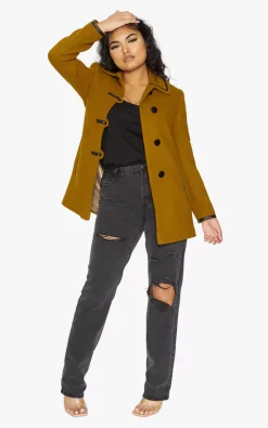 Best Pirce ❤️ De La Creme Fashions Lime Green Wool Blend Contrast Trim ???? Coat ????