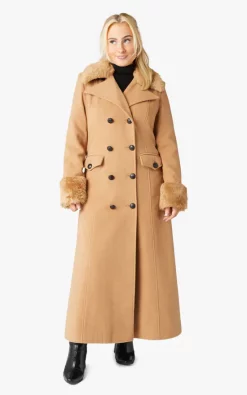 Coupon ???? De La Creme Fashions Alexa Camel Military Faux Fur Trim Maxi ???? Coat ✨