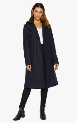 Discount ???? De La Creme Fashions Dina Lapel Collar Duster ???? Coat With Belt (Navy) ????