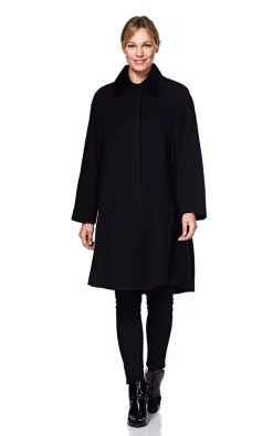 Cheap ???? De La Creme Fashions Maryanne Black Oversized Swing ???? Coat With Velvet Collar ✔️