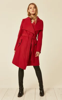 Buy ???? De La Creme Fashions Beverley Red Large Lapel Duster ???? Coat ????