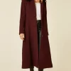 Promo ???? De La Creme Fashions Chantelle Wine Faux Fur Trim Hooded Long ???? Coat ????