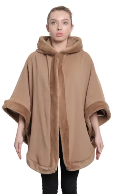 Hot Sale ???? De La Creme Fashions Caitlin Camel Faux Fur Lined Hooded Cape ????