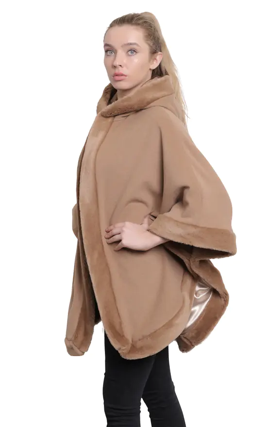 Hot Sale ???? De La Creme Fashions Caitlin Camel Faux Fur Lined Hooded Cape ???? 4 Hot Sale ???? De La Creme Fashions Caitlin Camel Faux Fur Lined Hooded Cape ???? - Image 2