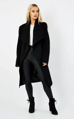 Discount ???? De La Creme Fashions Beverley Black Large Lapel Duster ???? Coat ????