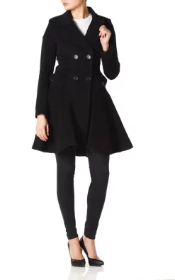 Hot Sale ???? De La Creme Fashions Elena Black Wool Blend Fit And Flare Skater ???? Coat ✨