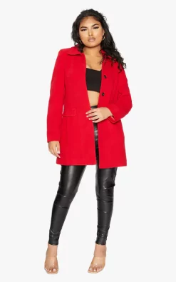 Best Sale ???? De La Creme Fashions Red Wool Blend Hip Length Covert ???? Coat ????