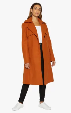 Hot Sale ???? De La Creme Fashions Dina Lapel Collar Duster ???? Coat With Belt (Orange) ????