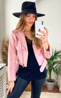 Best Pirce ✨ Hearts And Roses London Pink Faux Leather Biker Jacket ????