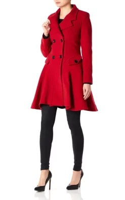 Best Sale ???? De La Creme Fashions Elena Red Wool Blend Fit And Flare Skater ???? Coat ????