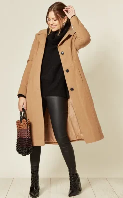 Outlet ???? De La Creme Fashions Beatrice Camel Hooded Mid Length ???? Coat ????