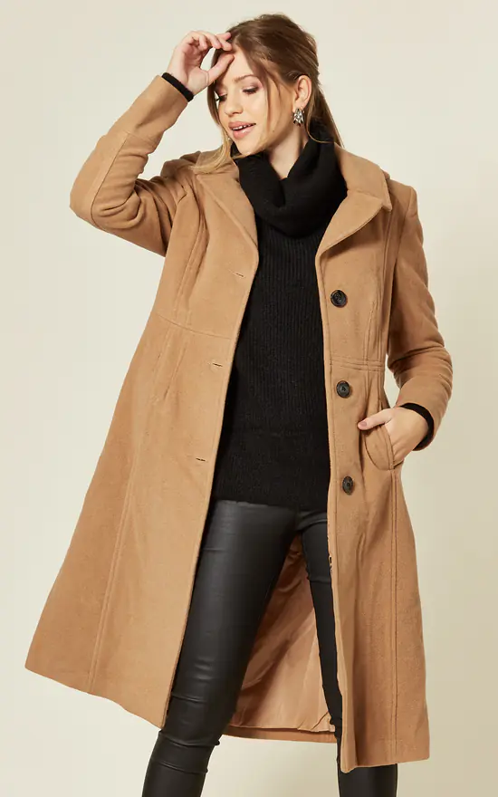 Outlet ???? De La Creme Fashions Beatrice Camel Hooded Mid Length ???? Coat ???? 4 Outlet ???? De La Creme Fashions Beatrice Camel Hooded Mid Length ???? Coat ???? - Image 2