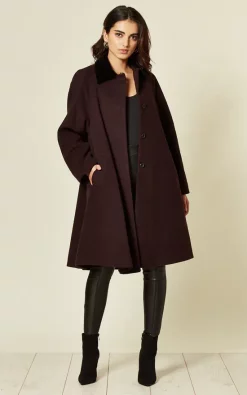 De La Creme Fashions Shop 29 Wholesale ???? De La Creme Fashions Maryanne Wine Oversized Swing ???? Coat With Velvet Collar ????