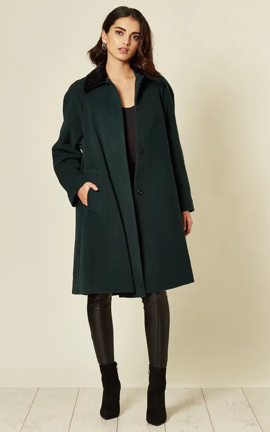 Best Sale ???? De La Creme Fashions Maryanne Green Oversized Swing ???? Coat With Velvet Collar ❤️ 4 Best Sale ???? De La Creme Fashions Maryanne Green Oversized Swing ???? Coat With Velvet Collar ❤️ - Image 2