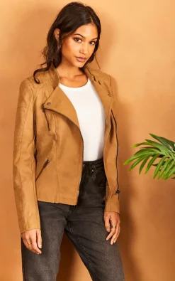 New ???? ONLY Faux Leather Biker Jacket In Light Brown ???? -De La Creme Fashions Shop unnamed file 197